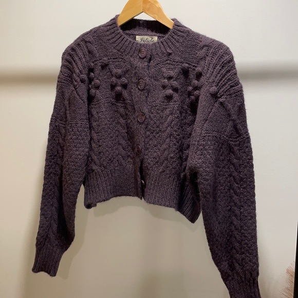 Purple Fuzzy Pom Pom Cardigan - New - Picture 2 of 6